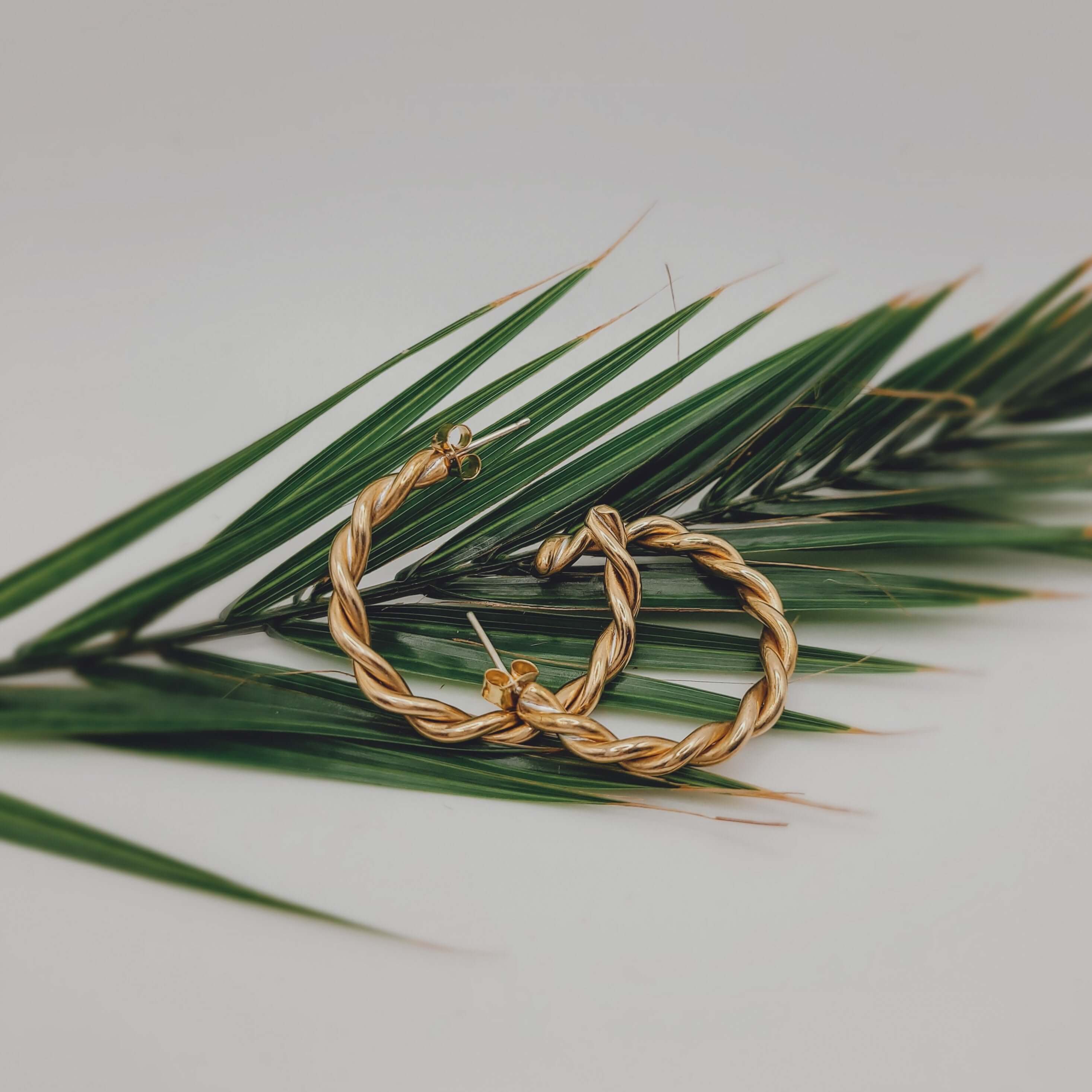 Zinga Brass Hoop Earrings with palm leaf