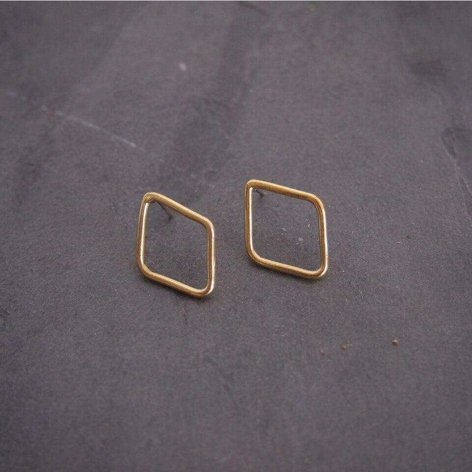 Diamond shaped brass earrings