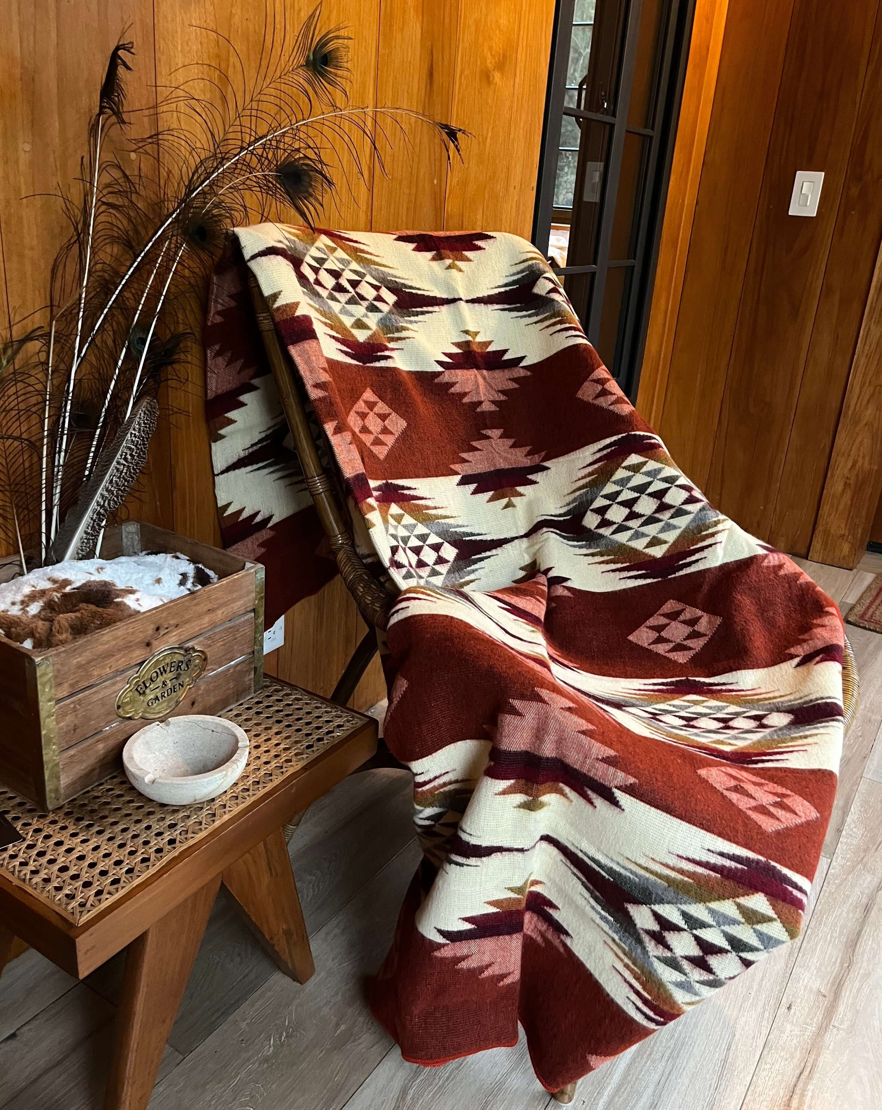 Andean Boho Blanket Rust On Rocking Chair