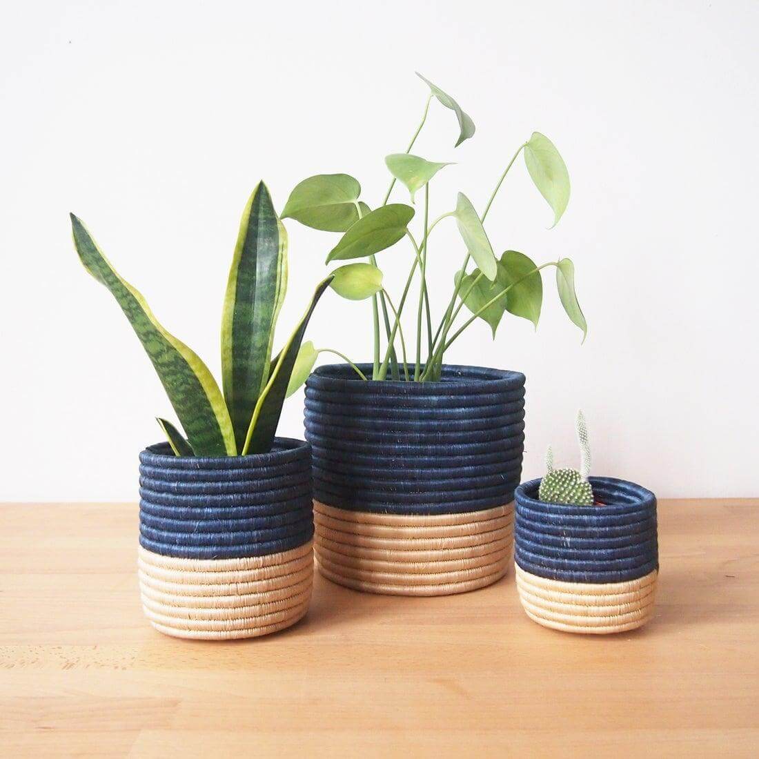 Blue artisan seagrass plant pot