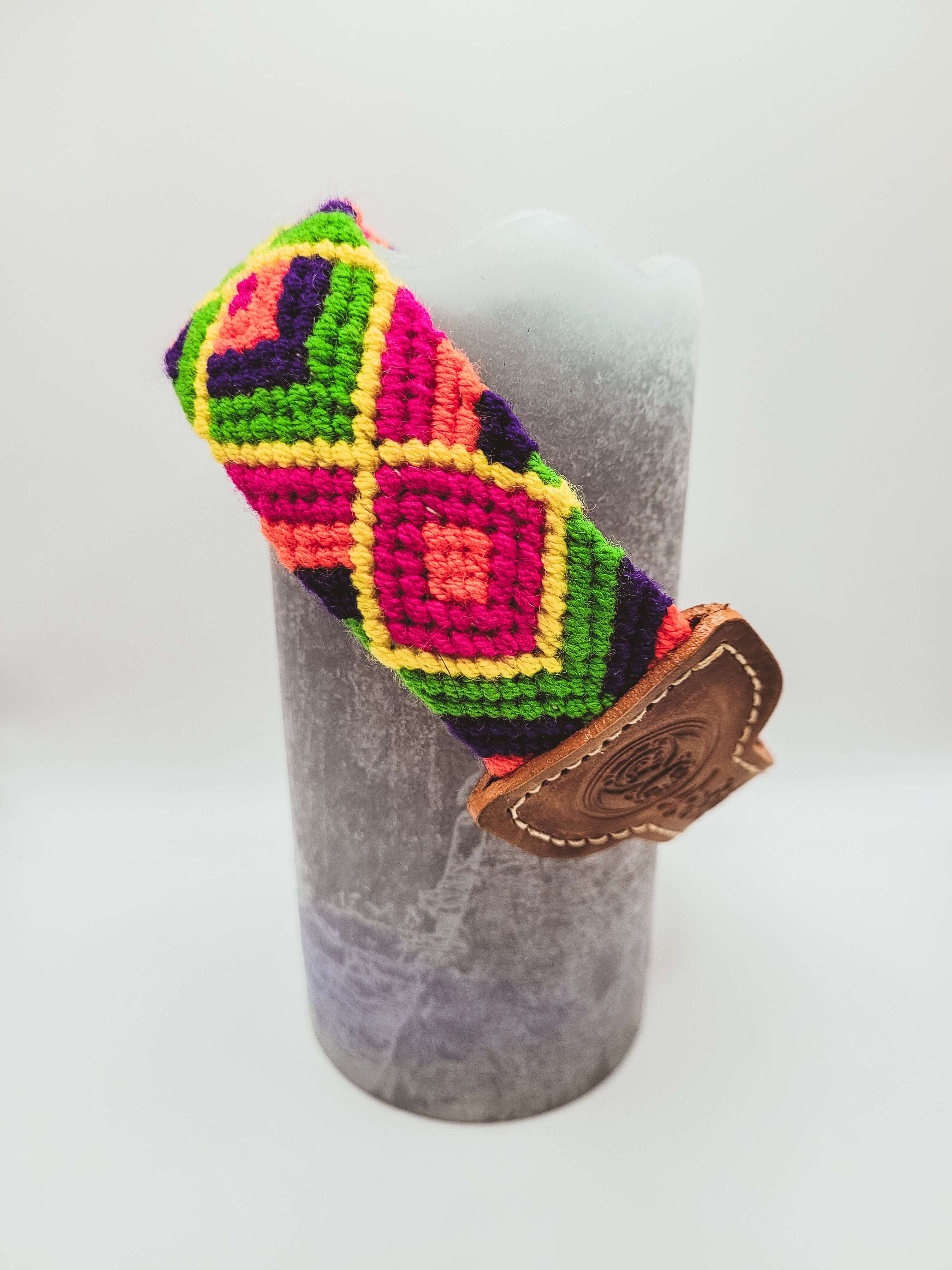 Artisan woven dog collar handcrafted by the Wayuu community