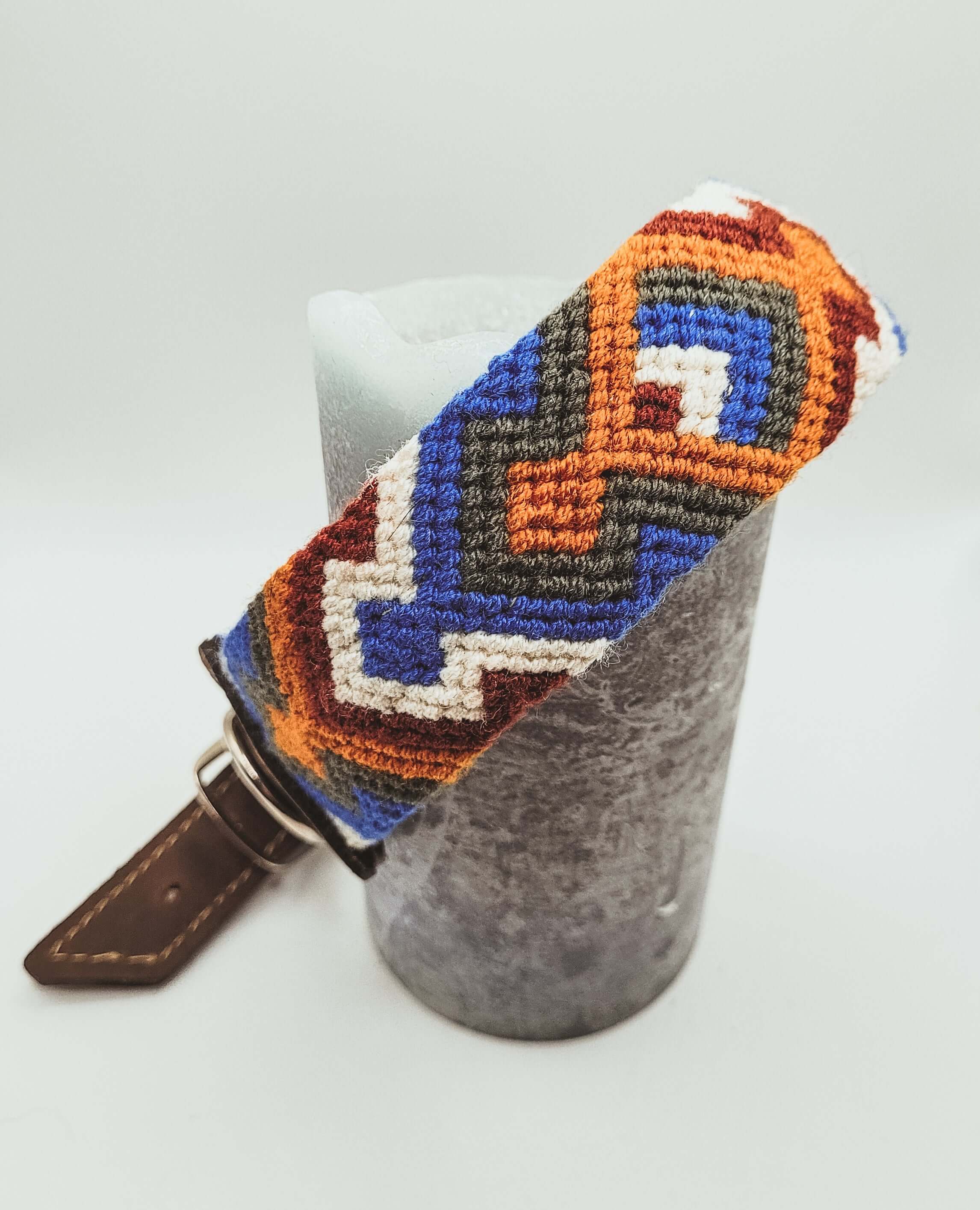 Blue white orange artisan dog collar
