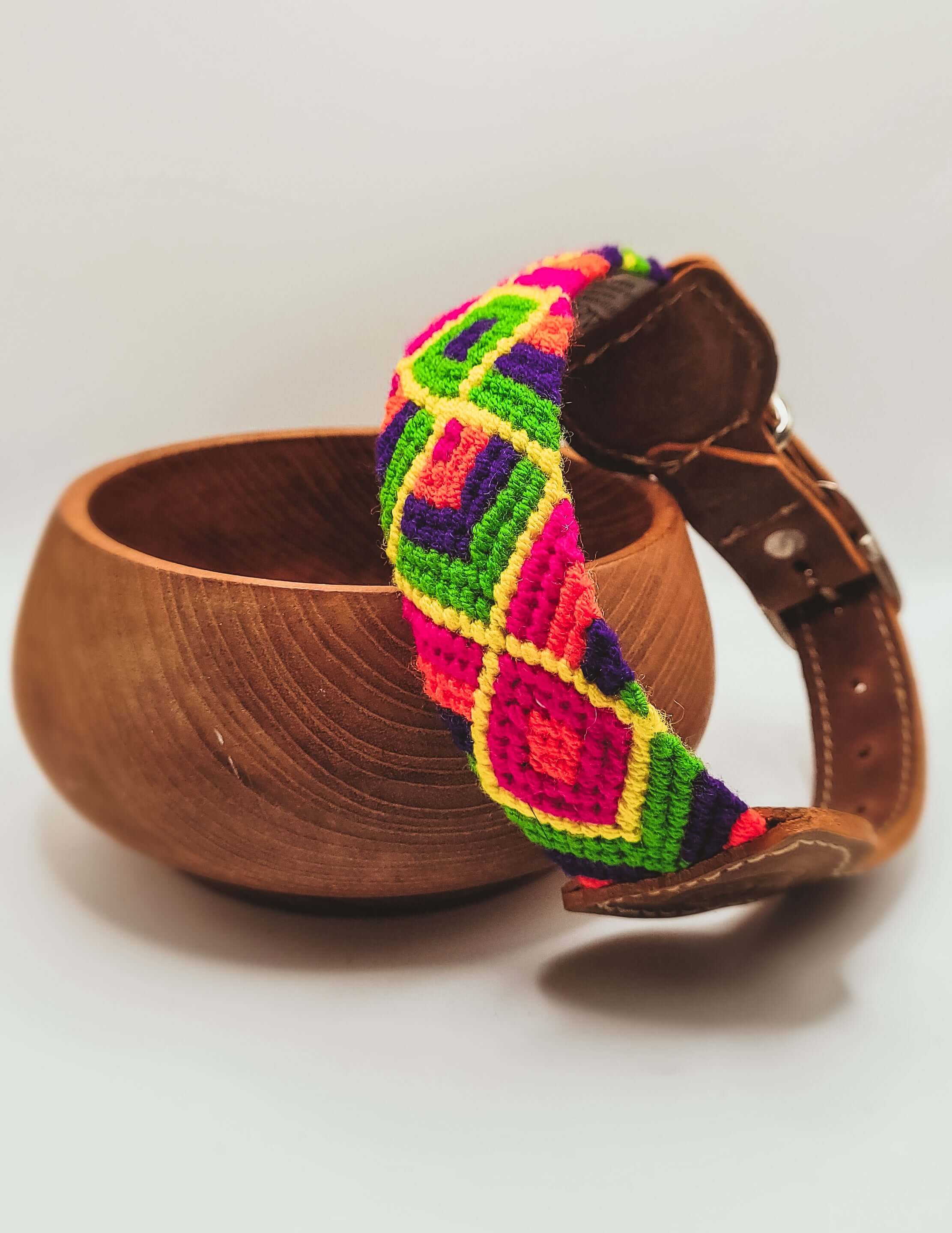Artisan handwoven dog collar handcrafted by the Wayuu community