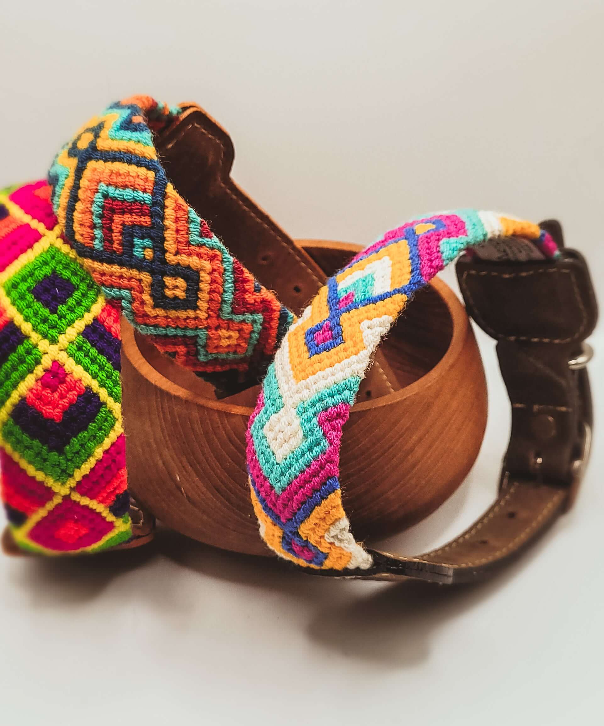 Colourful handwoven artisan dog collars