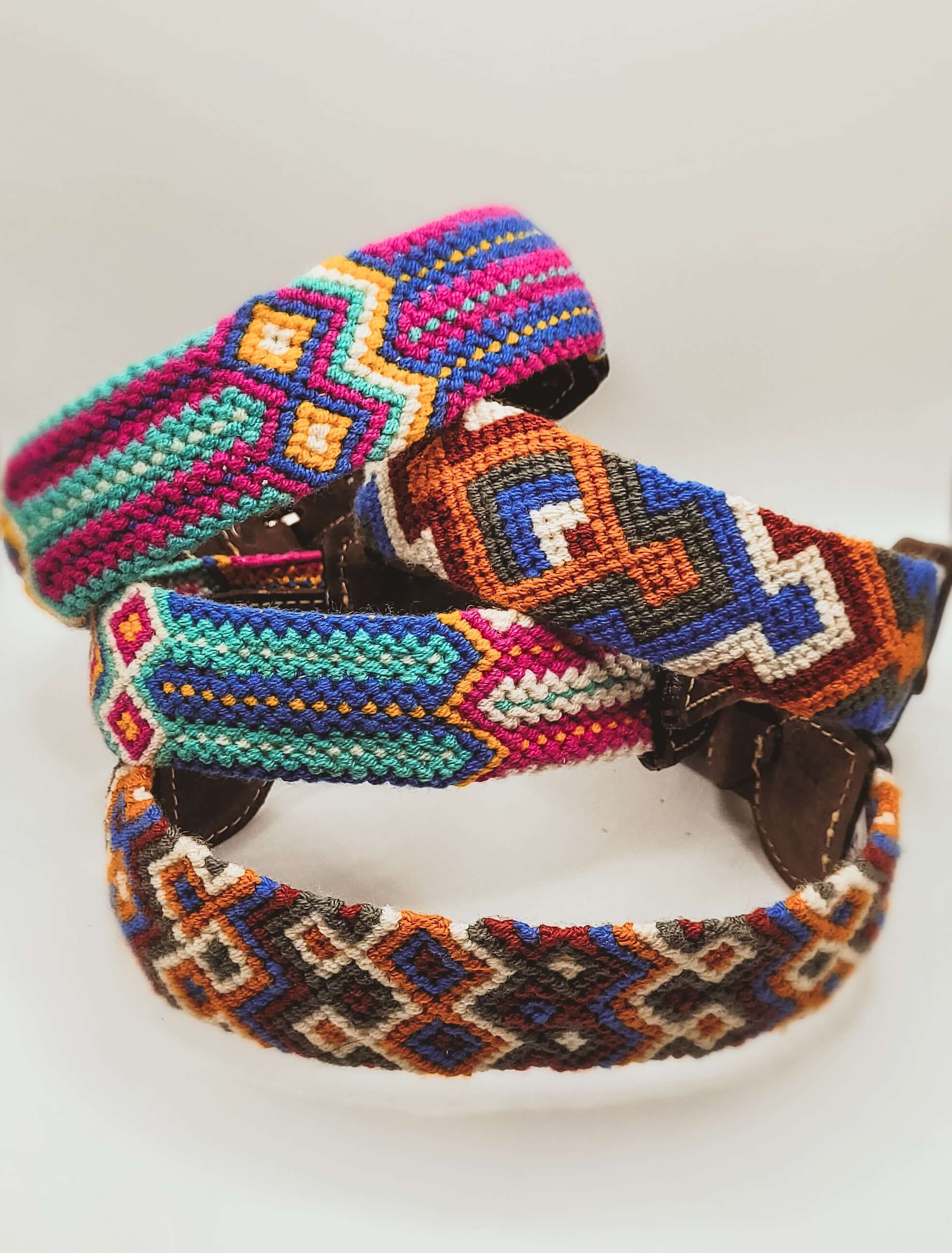 Selection of woven dog collar handmade by Wayuu artisans