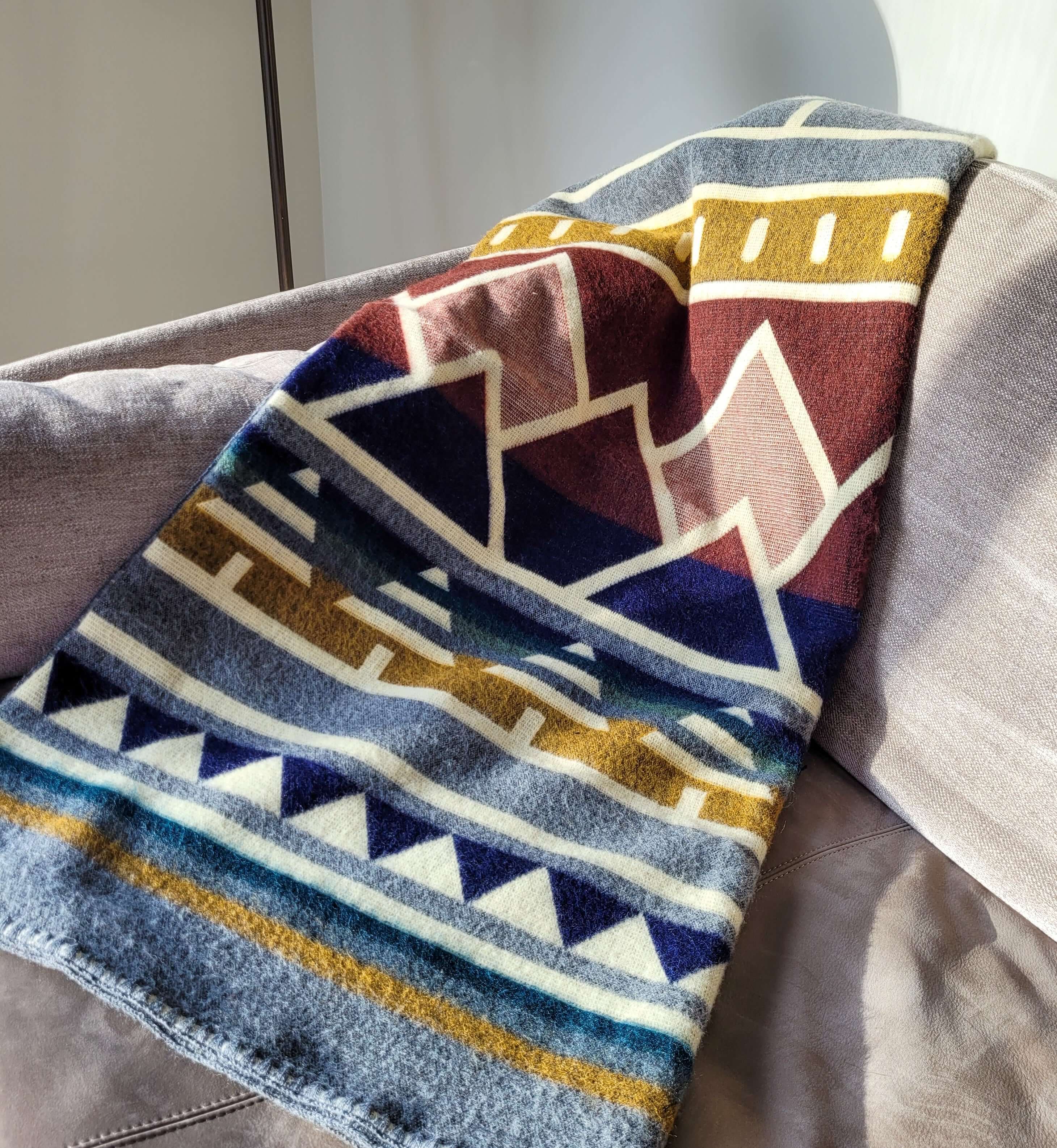 Colourful Andean Boho Blanket On Sofa