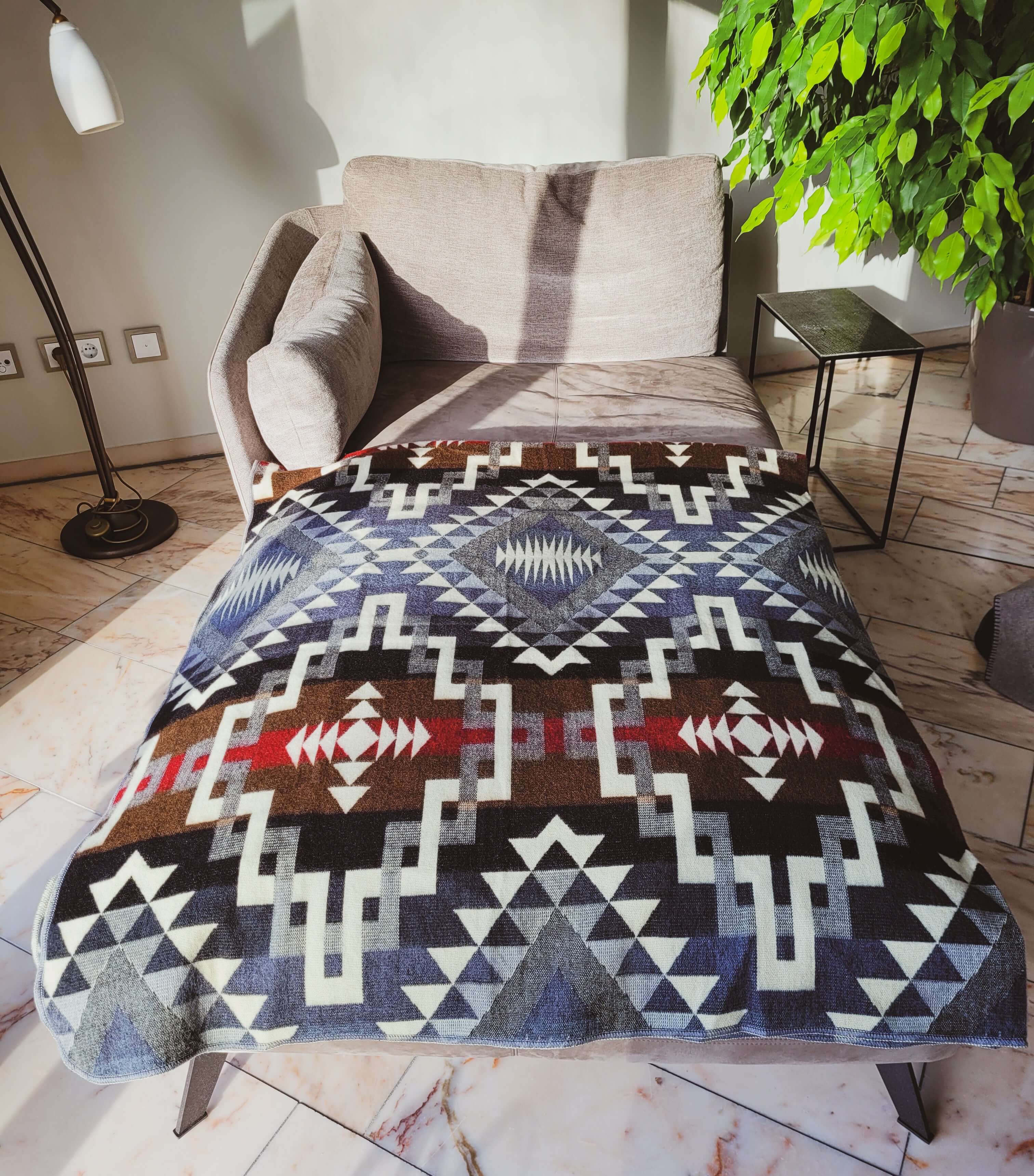 Large Andean Boho Blanket Grey on Sofa