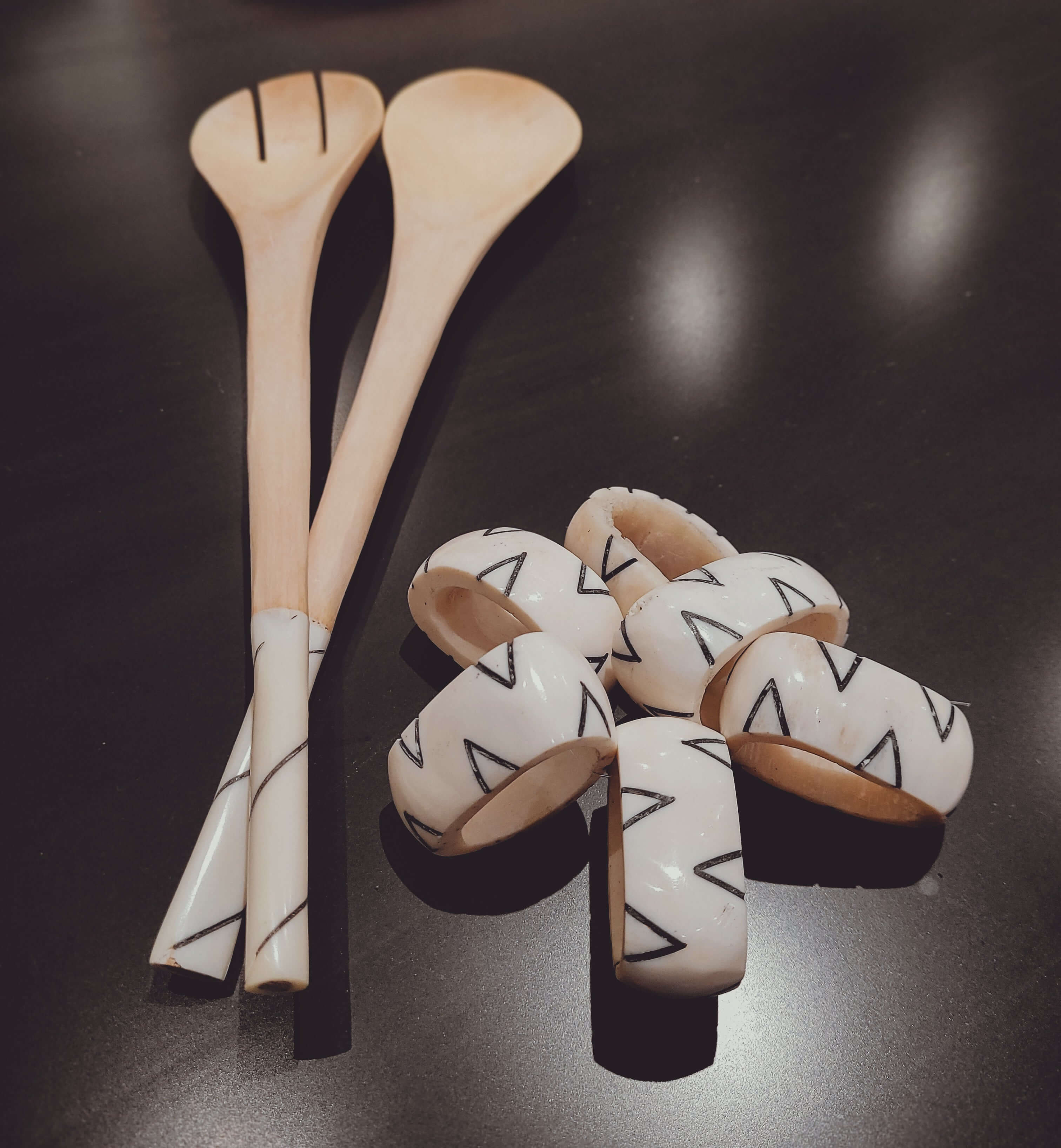 Salad servers perfect with matching napkin rings