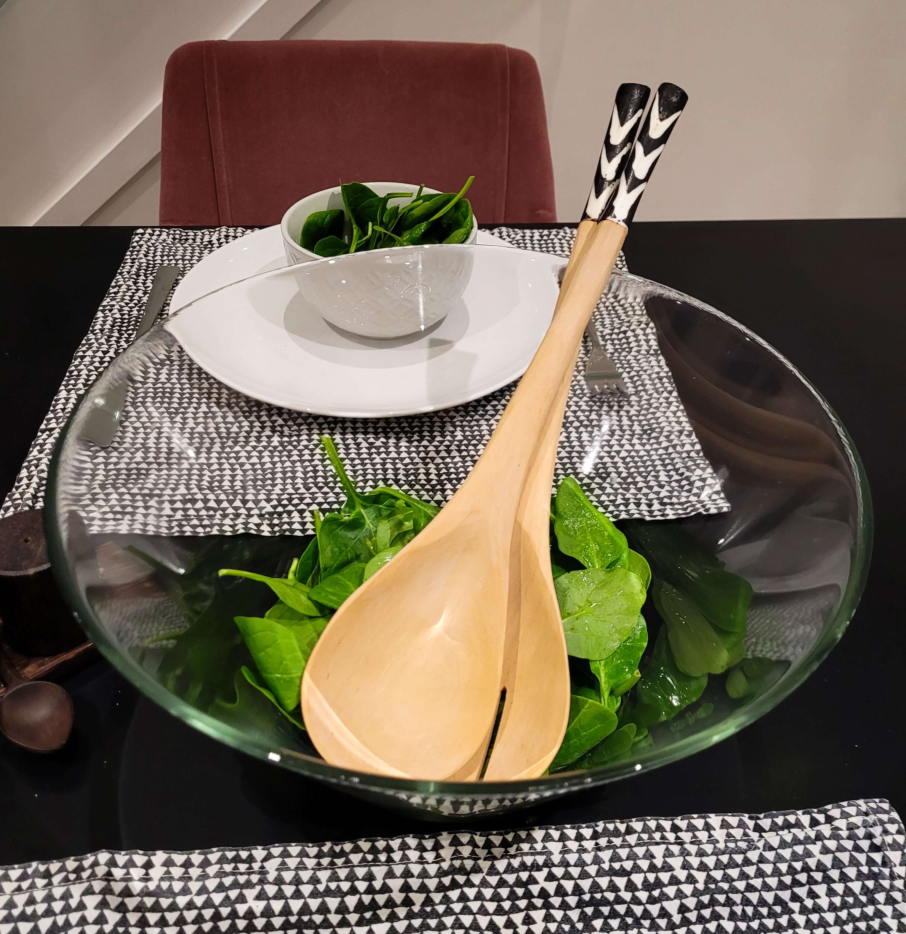 African Olive Wood Salad Servers with salad