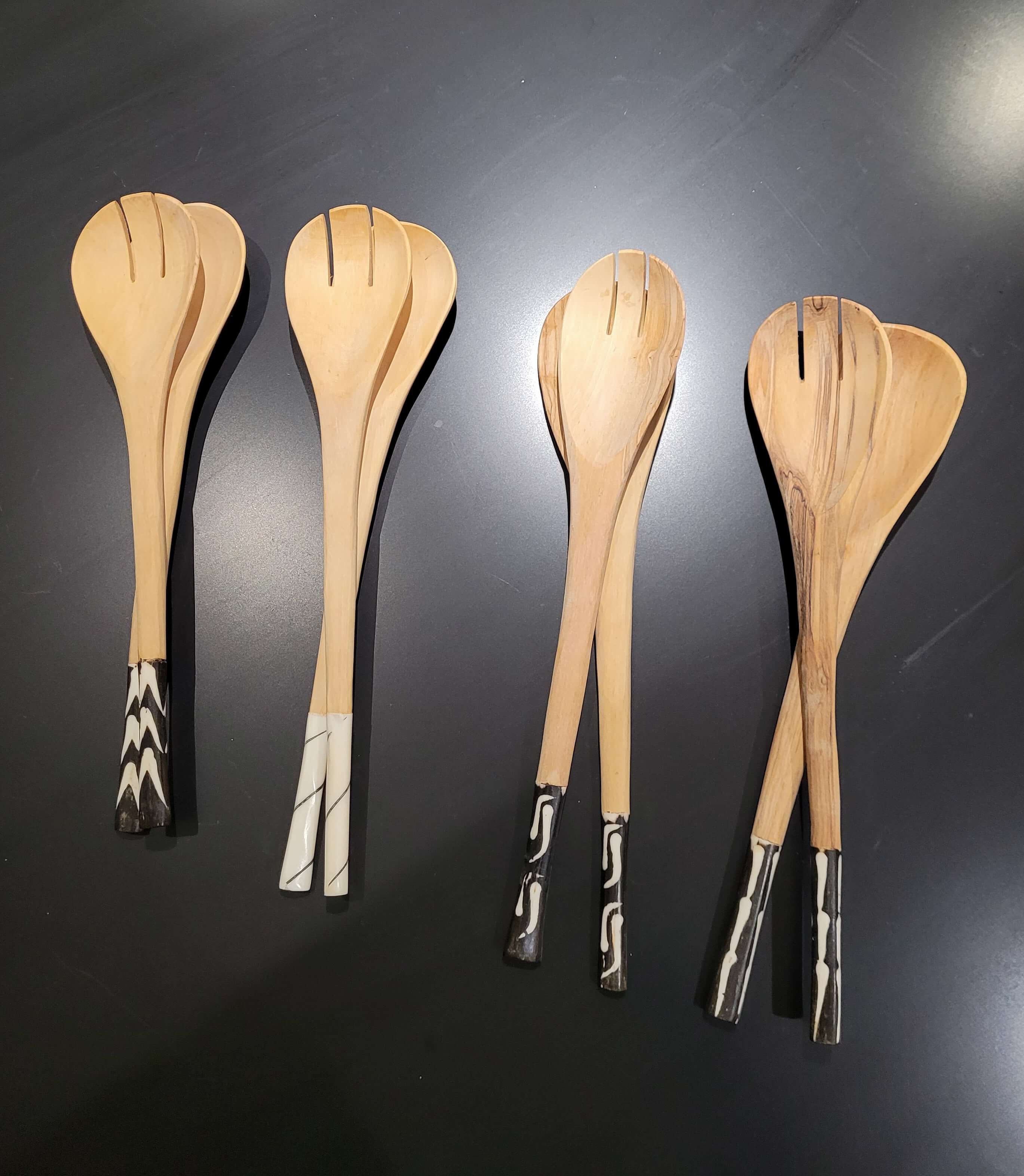 Collection of Olive Wood Salad Servers on table