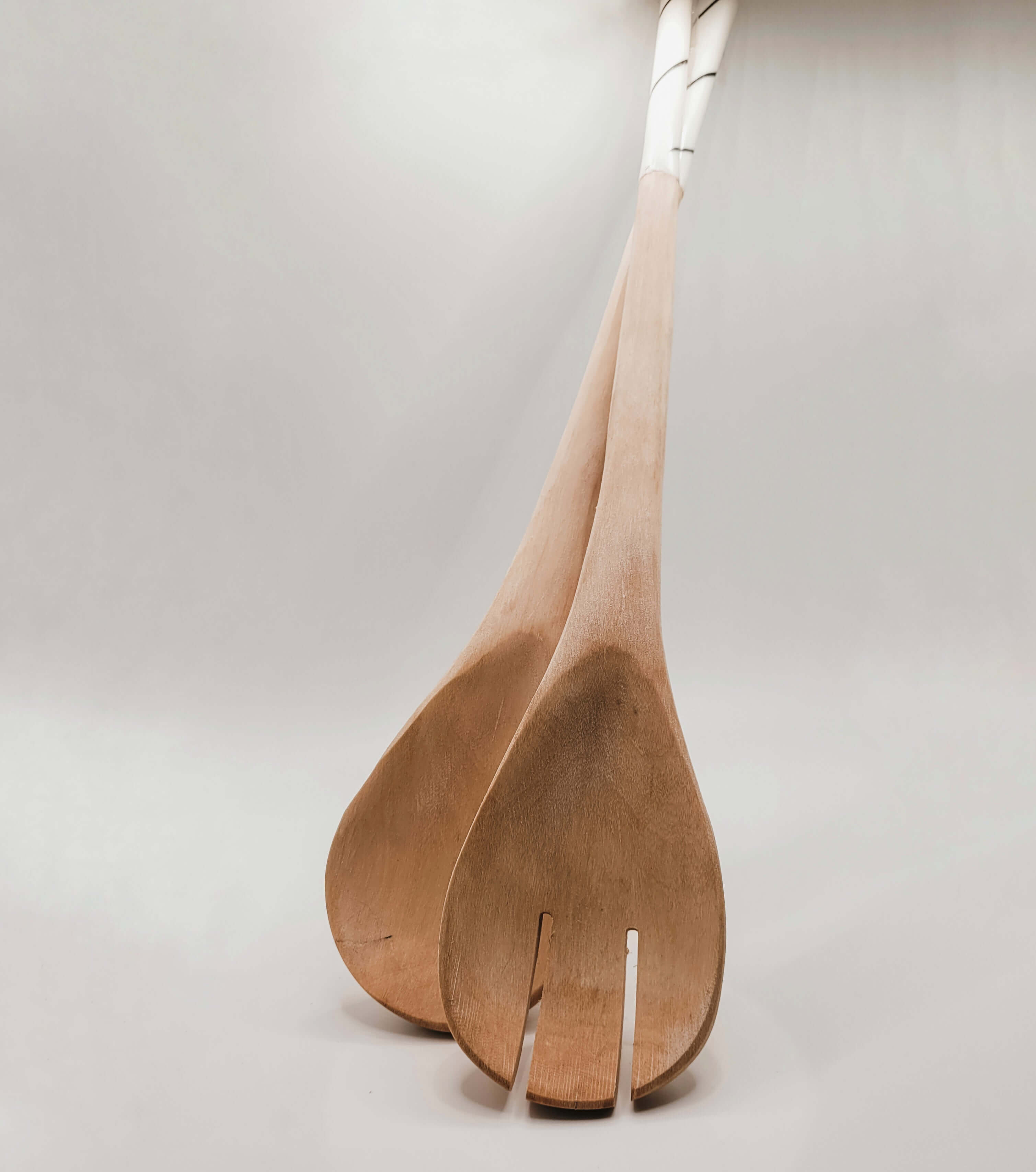 African Olive Wood Salad Servers on white background