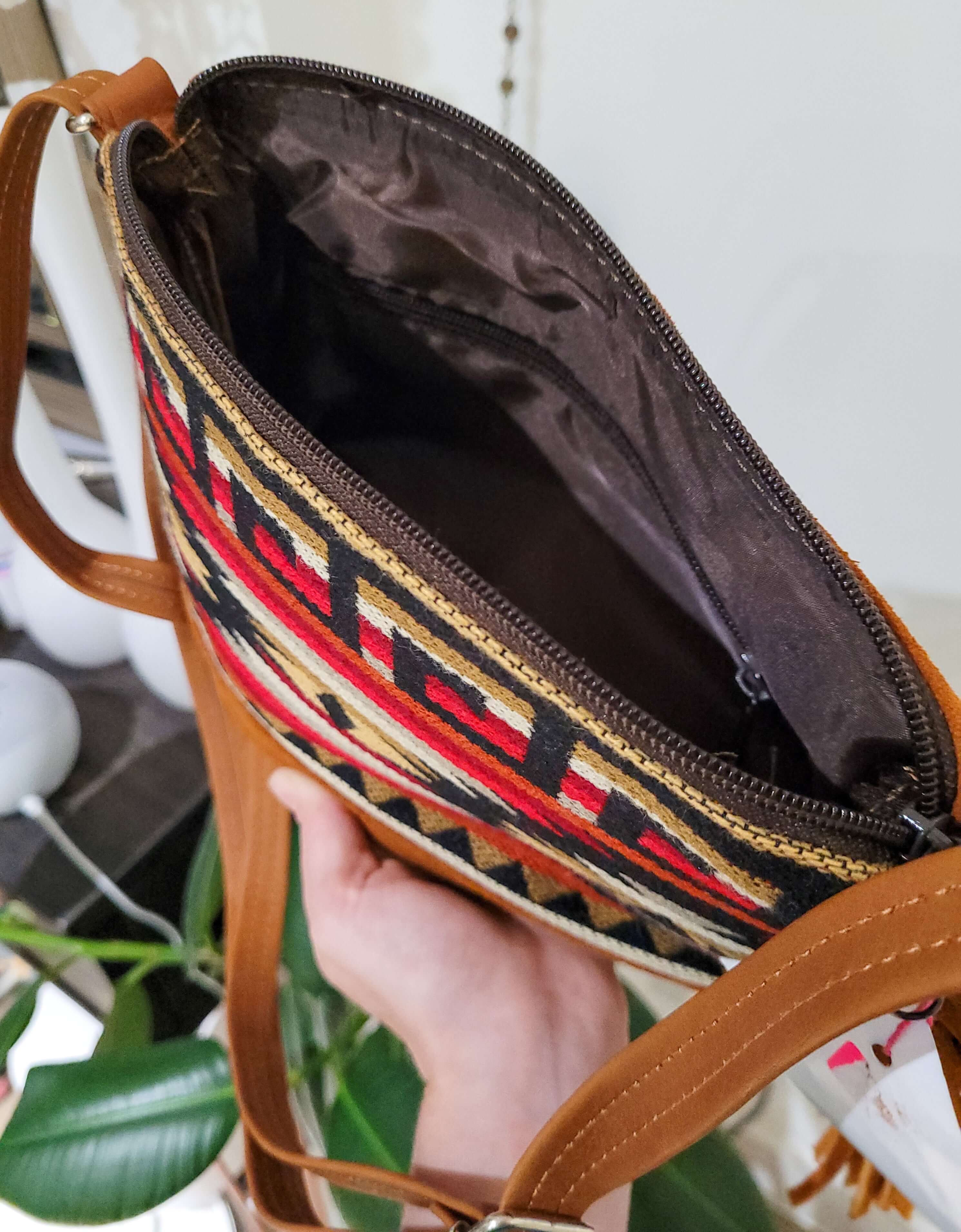 Artisan Leather Embroidered Handbag Inside