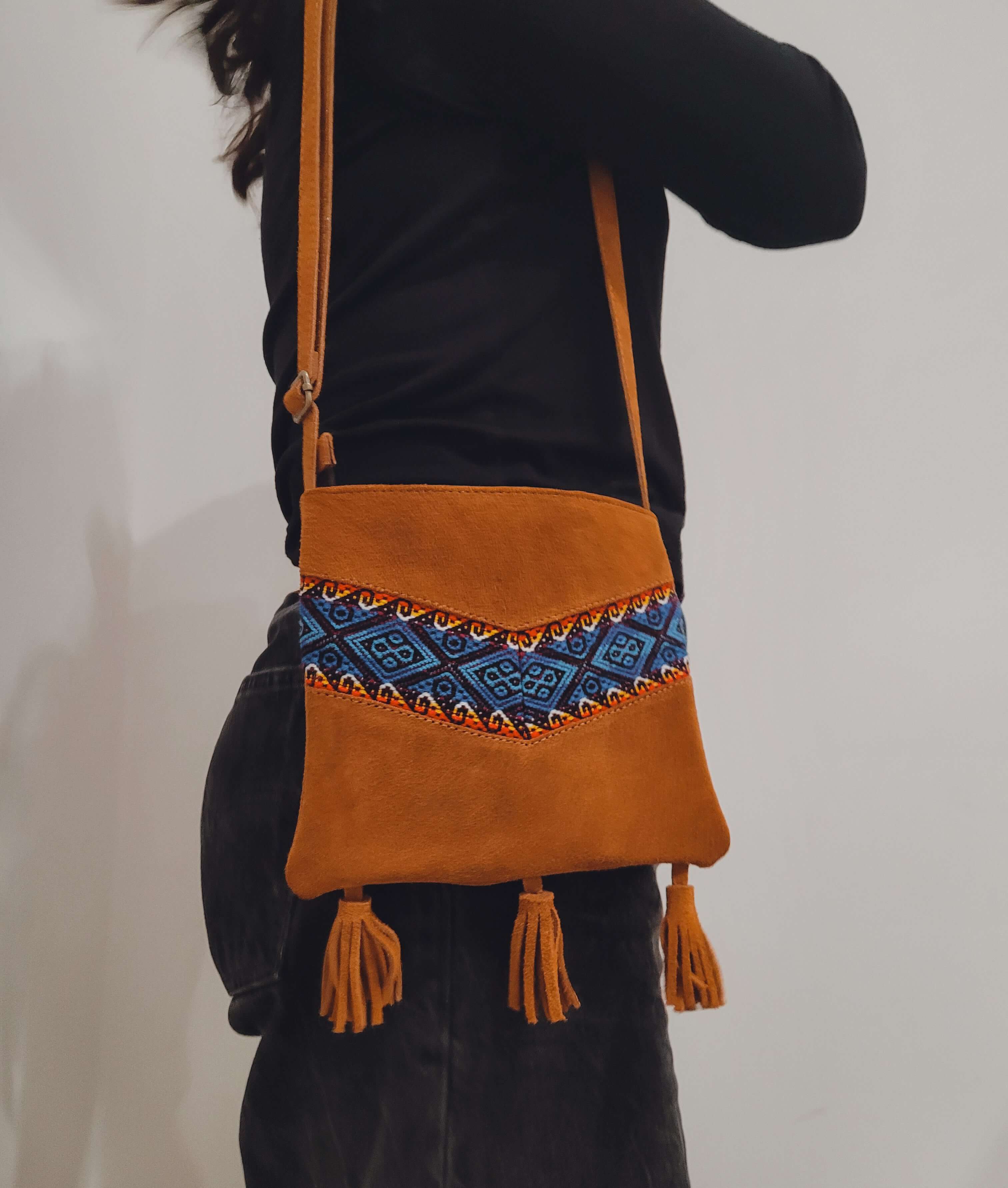 Embroidered Handbag Leather on model