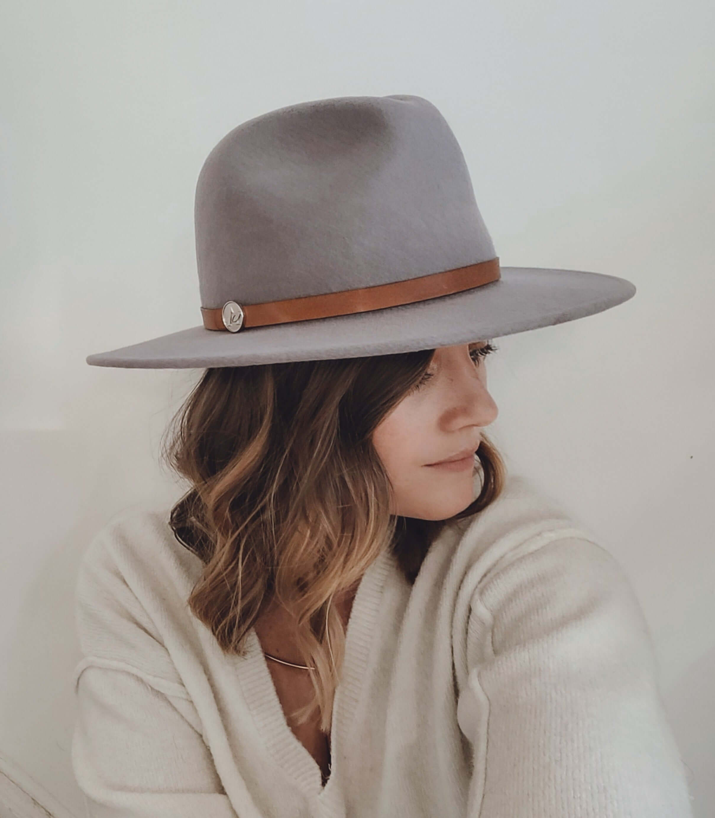 Grey Fedora Hat on model