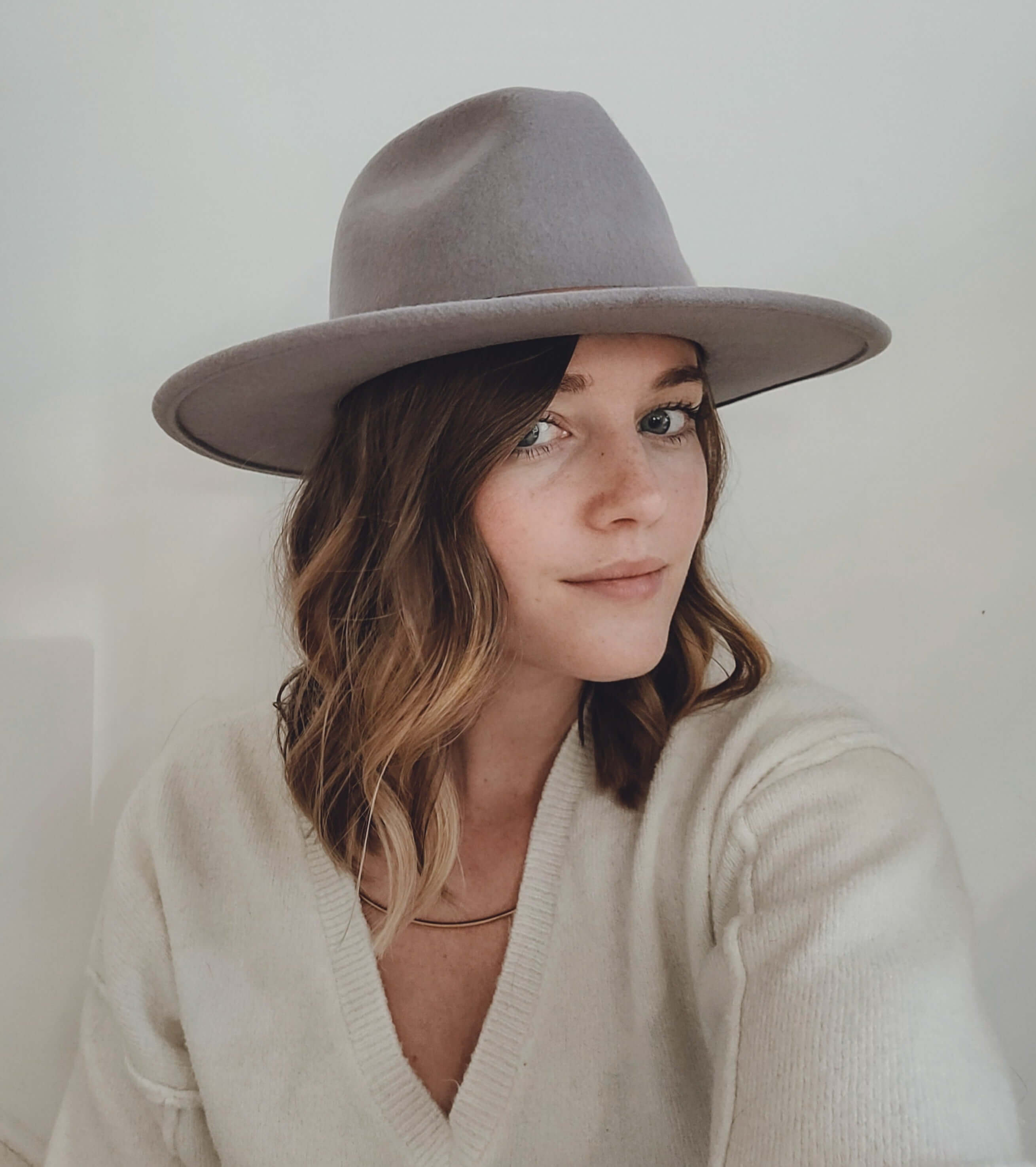 Grey Felt Hat on model