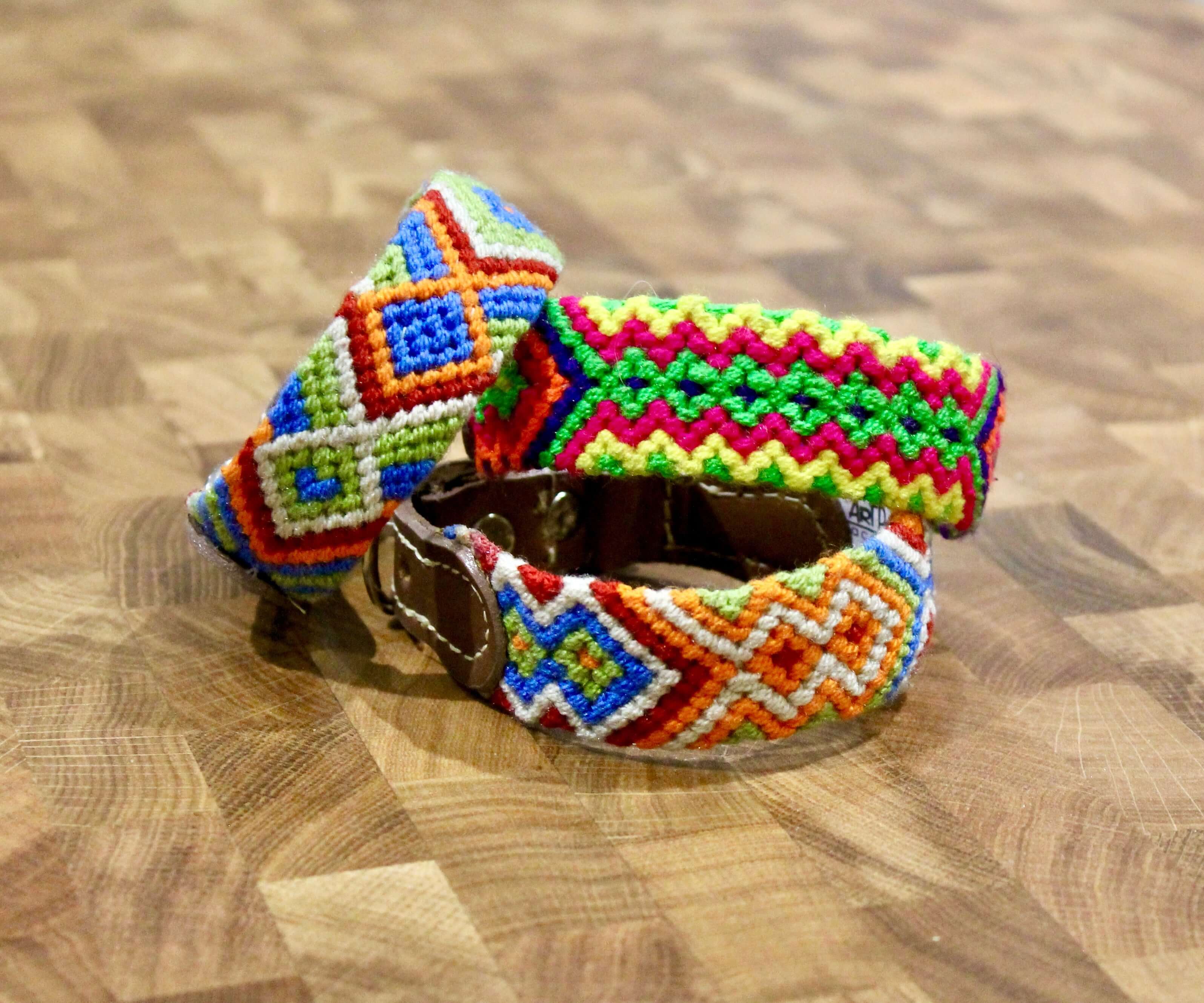 Small woven tribal dog collars