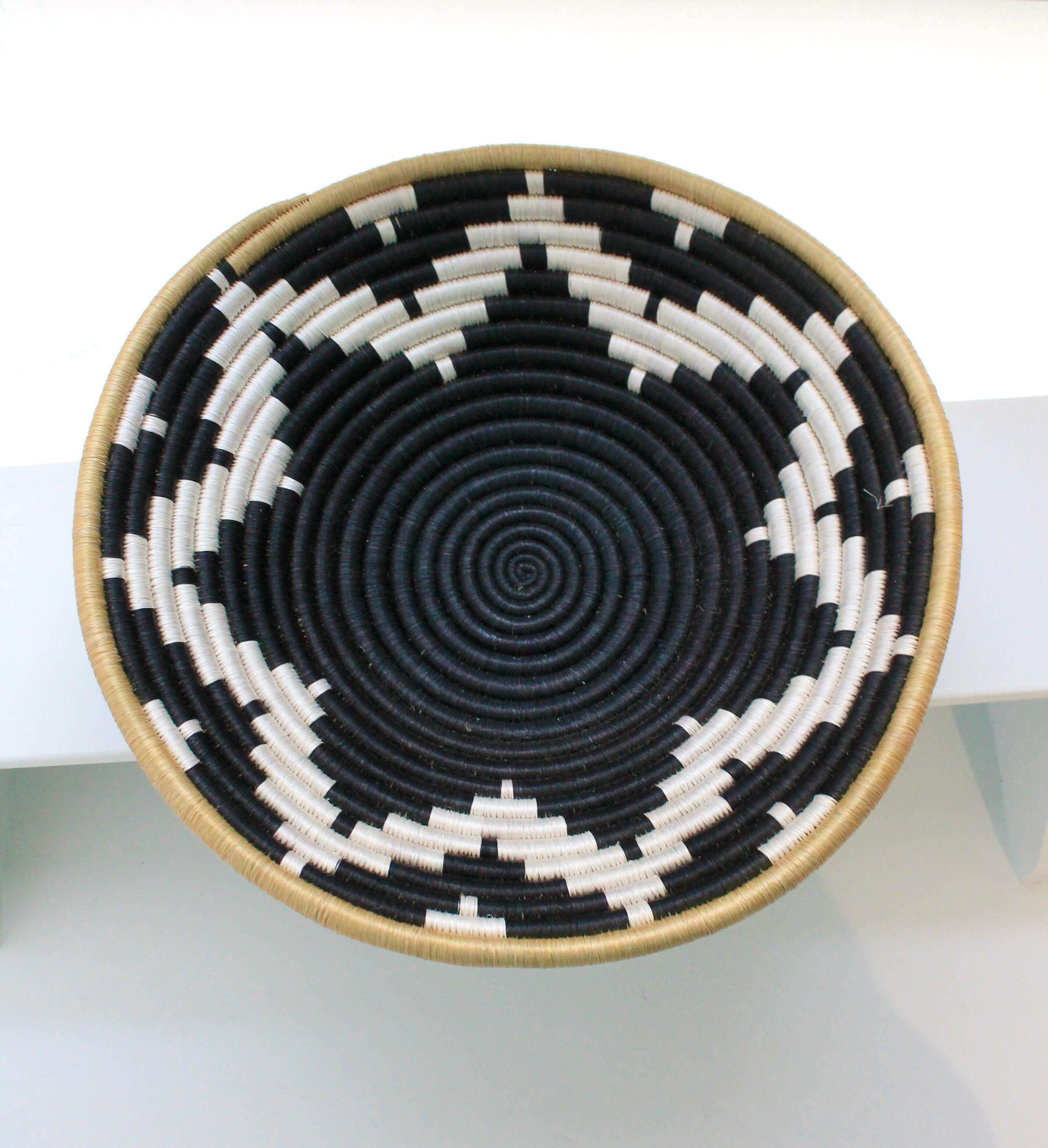 Black and white woven fruit bowl