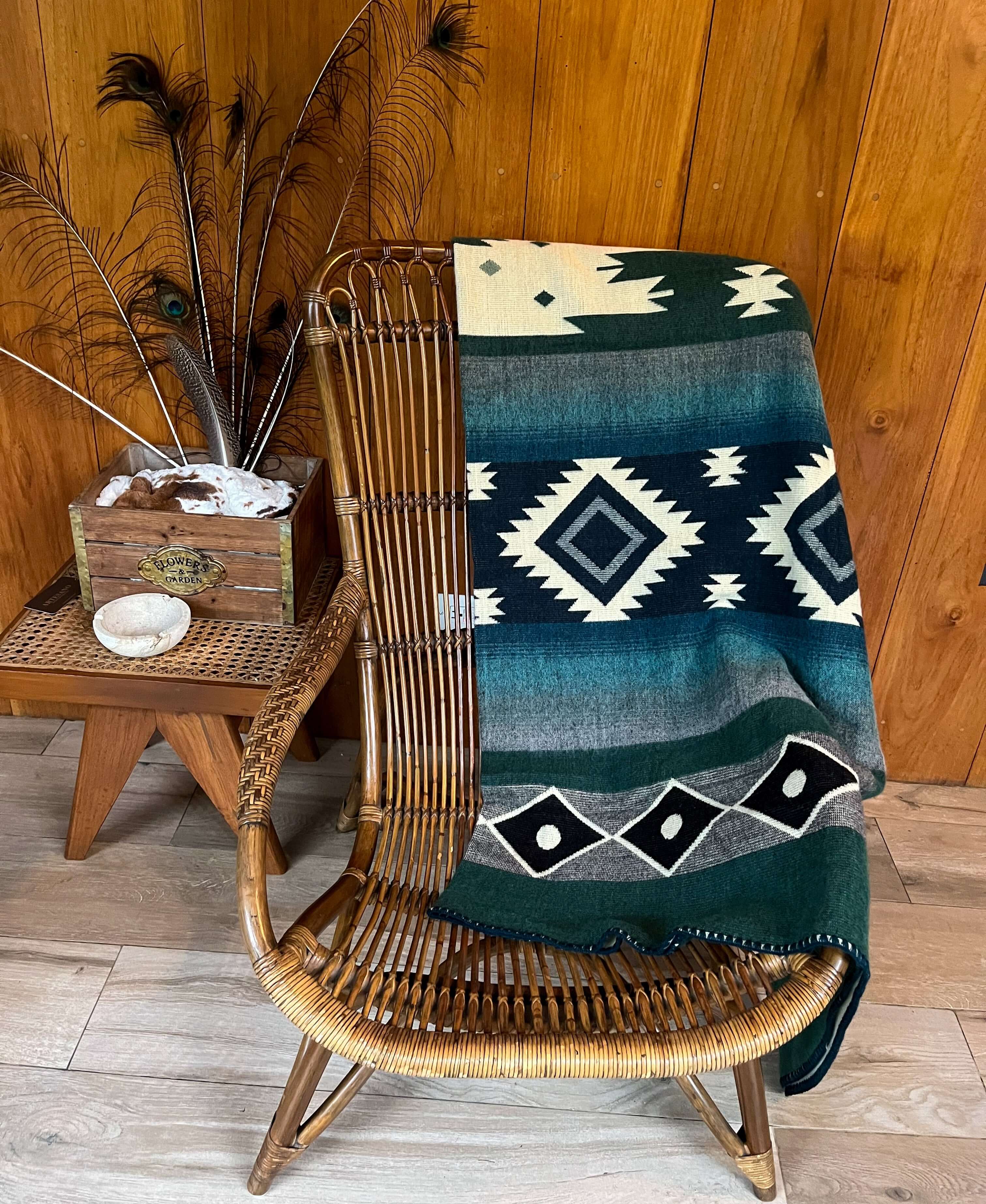 Andean Boho Blanket Teal On Chair
