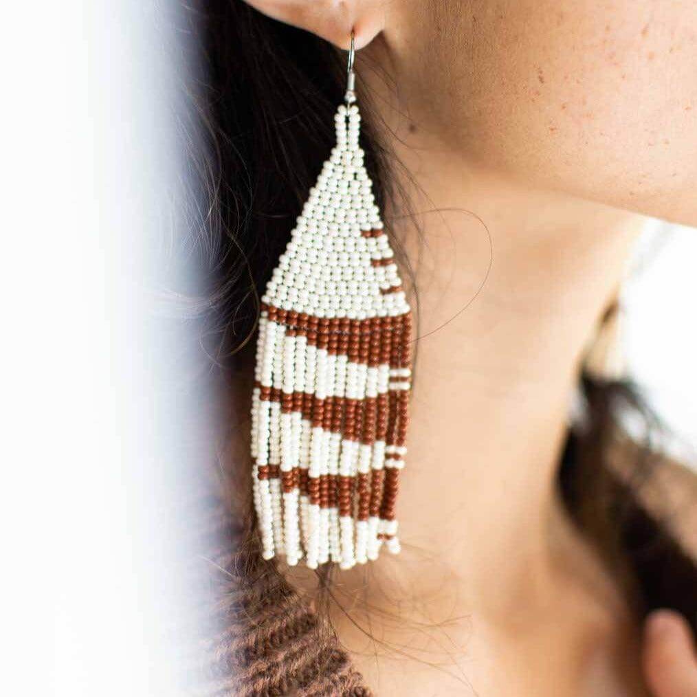 Red and white beaded earrings