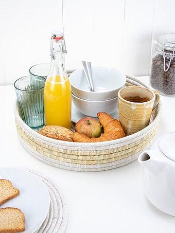 Round woven tray perfect for breakfast