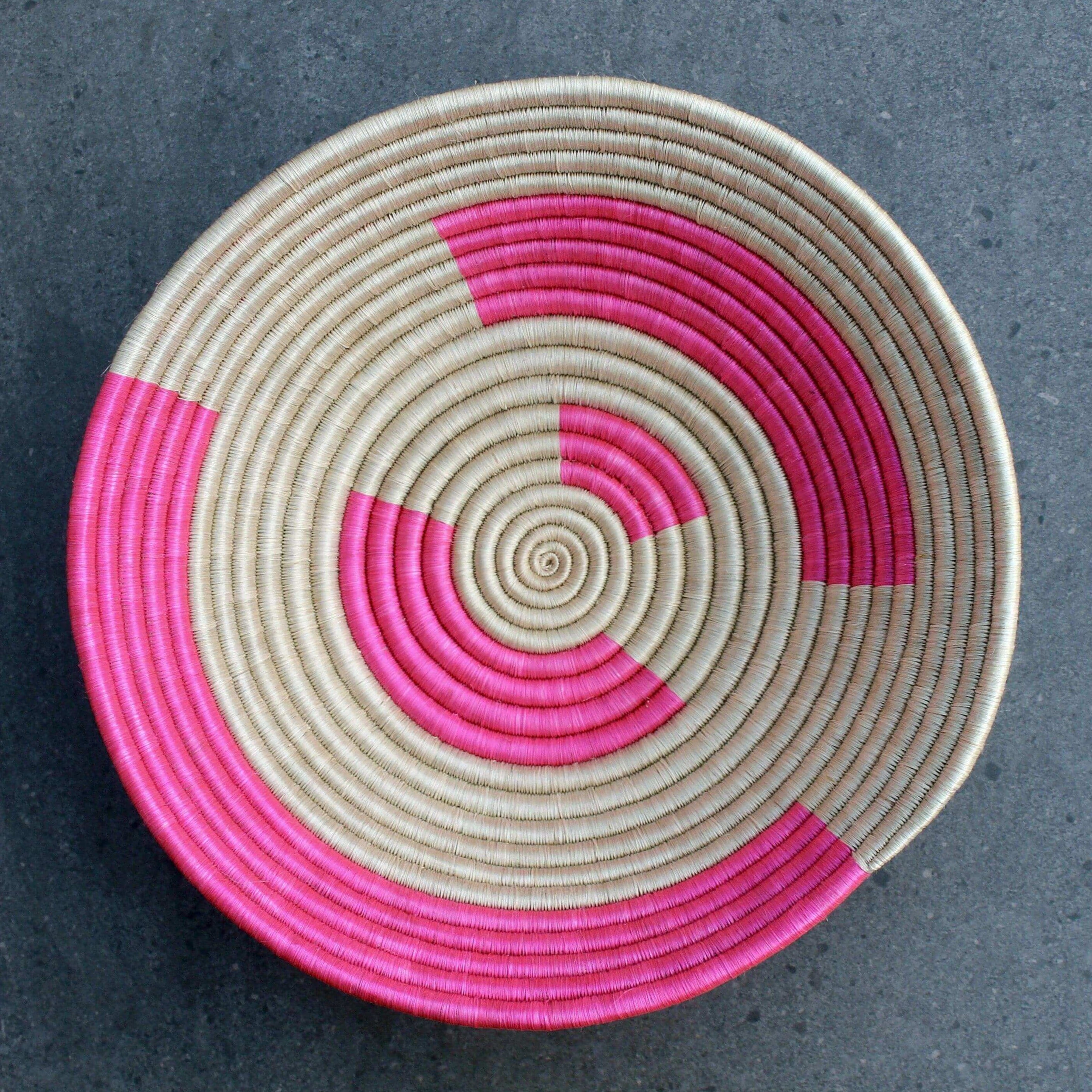 Pink and natural seagrass basket bowl