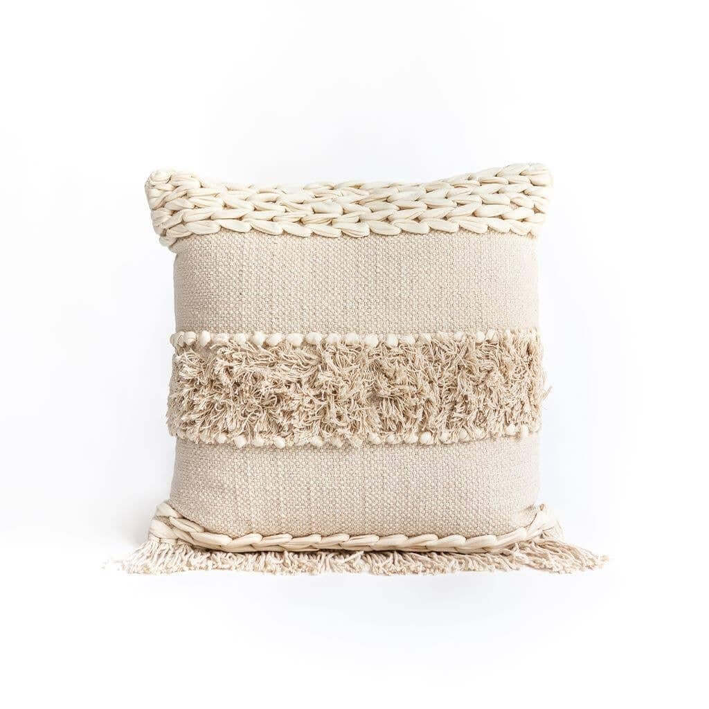 Cream handwoven tufted cushion made in India